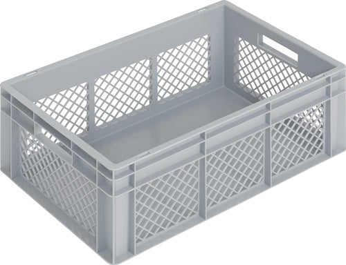 Transportstapelbehälter L600xB400xH220mm grau PP Durchfassgriff Seitenwände durchbrochen LOCKweißER