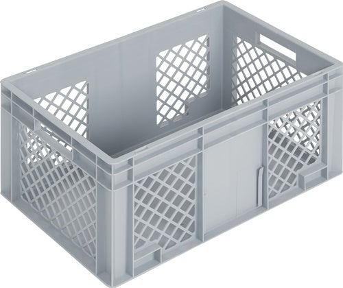Transportstapelbehälter L600xB400xH280mm grau PP Durchfassgriff Seitenwände durchbrochen LOCKweißER