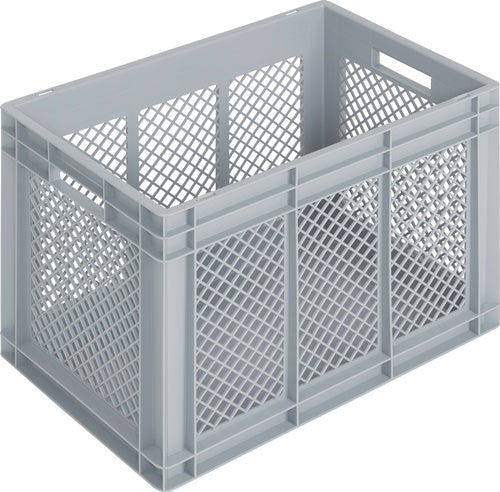 Transportstapelbehälter L600xB400xH420mm grau PP Durchfassgriff Seitenwände durchbrochen LOCKweißER