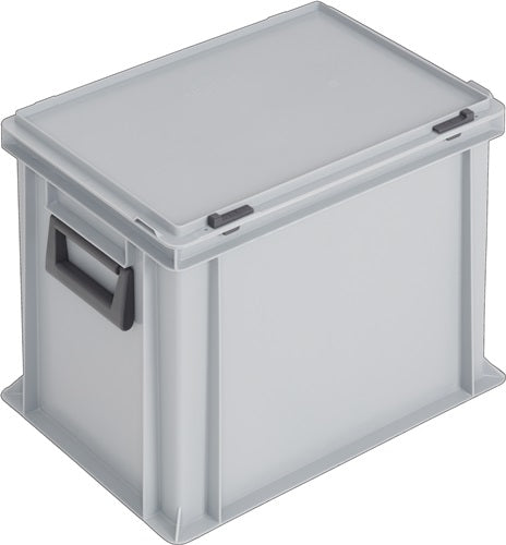 Kunststoffkoffür L400xB300xH333 mm PP 2 Griffe Schiebeverschluss grau 31 l LOCKweißER