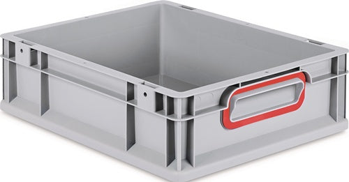 Transportstapelbehälter L400xB300xH120mm grau PP geschlossener Griff rot Seitenwände geschlossen ALLIT