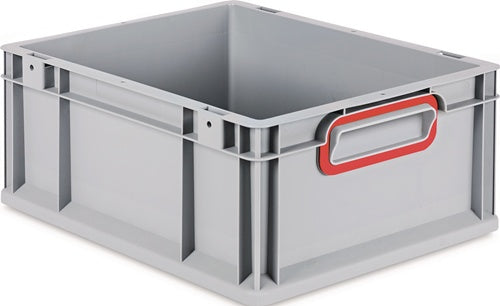 Transportstapelbehälter L400xB300xH170mm grau PP geschlossener Griff rot Seitenwände geschlossen ALLIT