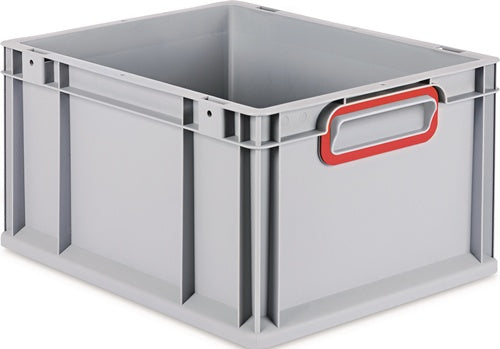 Transportstapelbehälter L400xB300xH220mm grau PP geschlossener Griff rot Seitenwände geschlossen ALLIT