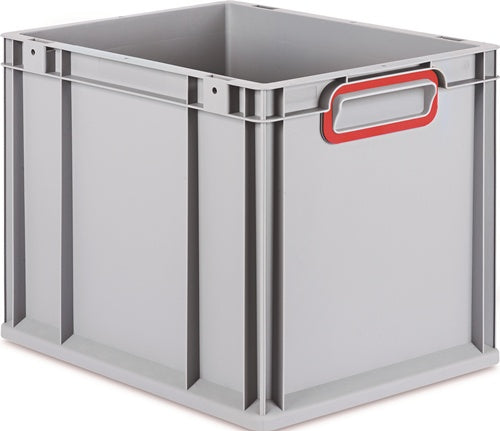 Transportstapelbehälter L400xB300xH320mm grau PP geschlossener Griff rot Seitenwände geschlossen ALLIT
