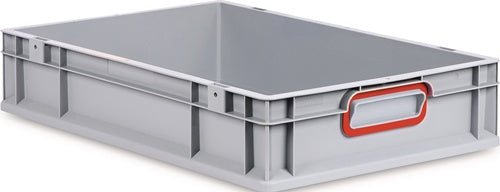 Transportstapelbehälter L600xB400xH120mm grau PP geschlossener Griff rot Seitenwände geschlossen ALLIT