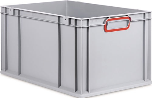 Transportstapelbehälter L600xB400xH320mm grau PP geschlossener Griff rot Seitenwände geschlossen ALLIT