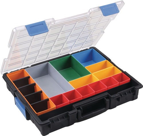 Sortimentskasten Euro Plus Pro B440xT355xH76mm 18 Fächer 4 Trennstege transparent schwarz ALLIT