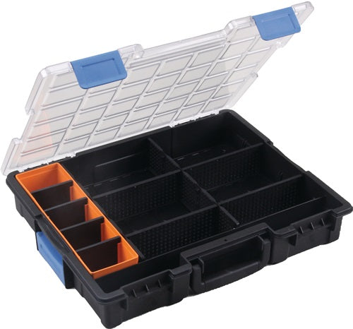 Sortimentskasten Euro Plus Pro B440xT355xH76mm 12 Fächer 10 Trennstege transparent schwarz ALLIT