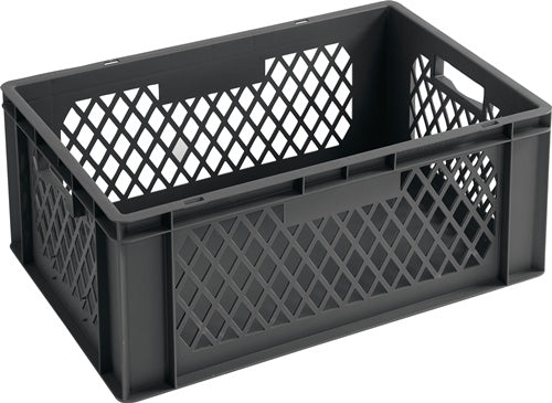 Transportstapelbehälter L600xB400xH270mm grau PP Durchfassgriff Seitenwände durchbrochen LA-KA-PE