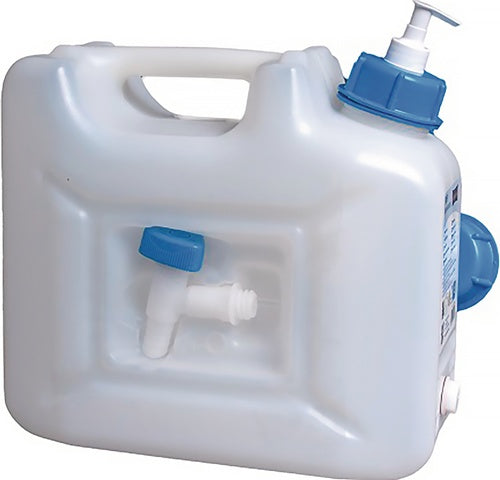 Wasserkanister 12 l HDPE mit Ablasshahn + Pumpspender H310x165xT350mm HÜNERSDORFF