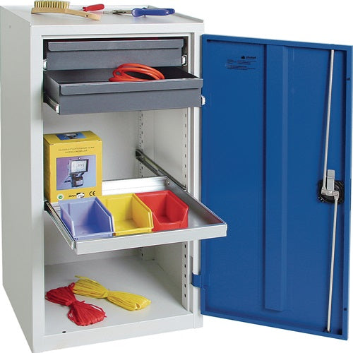 Werkzeug-/Beistellschrank H1000xB500xT500 mm 2 Schubladen 1 Boden lichtgrau RAL 7035/enzianblau RAL 5010 STUMPF