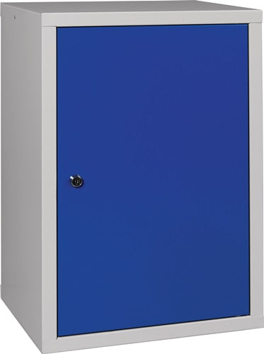 Hängeschrank H600xB400xT300 mm Vollblech 1 Boden Stahlblech lichtgrau RAL 7035/enzianblau RAL 5010