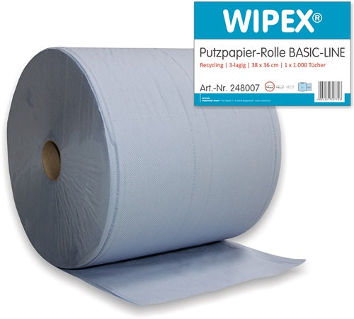 Putztuch Basic-Line L360xB380ca mm blau 3-lagig 1 Rolle/ VE WIPEX