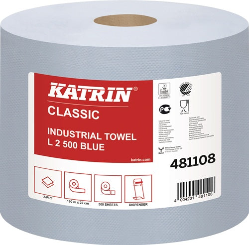 Putztuchrolle Katrin Classic L 2 L360xB220ca mm blau 2-lagig 2 RL/VE ELOS - VPE: 2