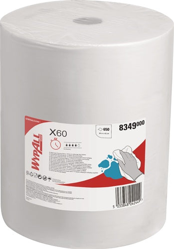 Wischtuch Wypall X60 8349 L380xB420ca mm weiß 1-lagig 650 Tücher / Rolle WYPALL