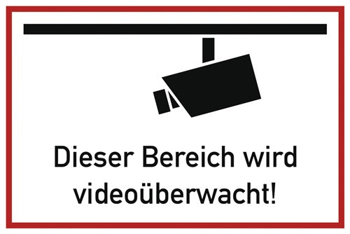 Hinweißzeichen Videoüberwacht L300xB200 mm weiß schwarz Aluminium