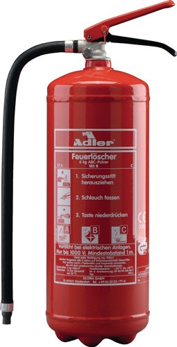 Pulverfeuerlöscher Adler PDE6 6 kg mit Dauerdruck Brandklasse A 27 A 183 B C mit Wandhalter
