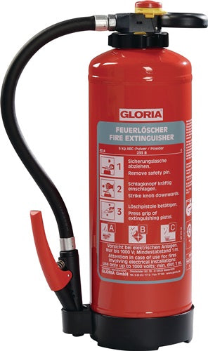 Auflade-Pulverfeuerlöscher 6 kg wiederaufladbar Brandklasse A 43 A 233 B C mit Wandhalter GLORIA