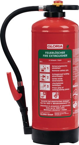 Schaumfeuerlöscher 9 l Aufladegerät Brandklasse A 43 A 183 B mit Wandhalter GLORIA