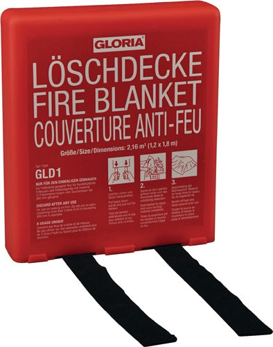 Löschdecke DIN EN 1869:2001 L1800xB1200mm silikonbeschichtetes Glasfasergewebe mit Hardbox GLORIA