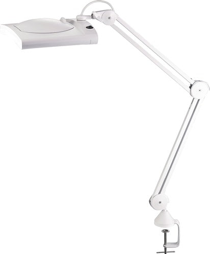 LED-Lupenleuchte Glaslinse 1905 (75?) Tischklemme weiß mit Abdeckung eckiger Kopf – Ansicht 2