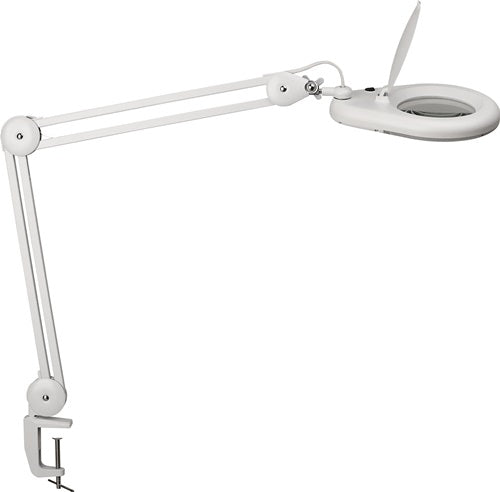 LED-Lupenleuchte Glaslinse 127 (5 ?) Tischklemme weiß mit Abdeckung runder Kopf