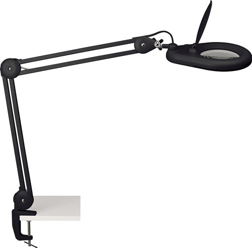 LED-Lupenleuchte Glaslinse 127 (5 ?) Standfuß schwarz mit Abdeckung runder Kopf