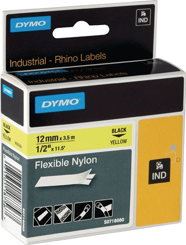 Schriftband Bandbreite 12 mm Bandlänge 35 m flexibles Nylonband schwarz auf gelb DYMO