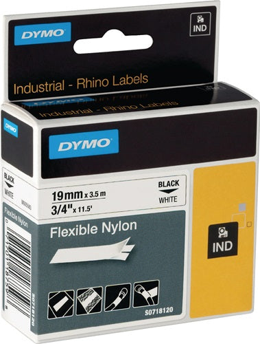 Schriftband Bandbreite 19 mm Bandlänge 35 m flexibles Nylonband schwarz auf weiß DYMO