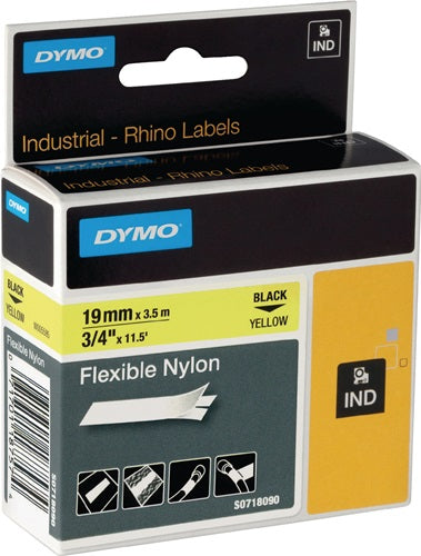 Schriftband Bandbreite 19 mm Bandlänge 35 m flexibles Nylonband schwarz auf gelb DYMO