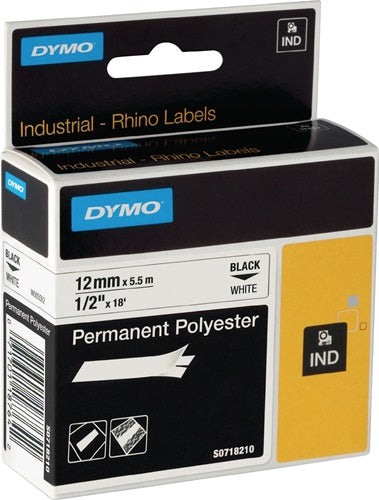 Schriftband Bandbreite 12 mm Bandlänge 55 m permanentes Polyesterband schwarz auf weiß DYMO