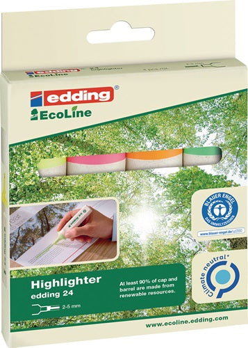 Textmarker 24 EcoLine Neonfarben gelb /orange/rosa/hellgrün Strichbreite 2-5 mm Keilspitze EDDING