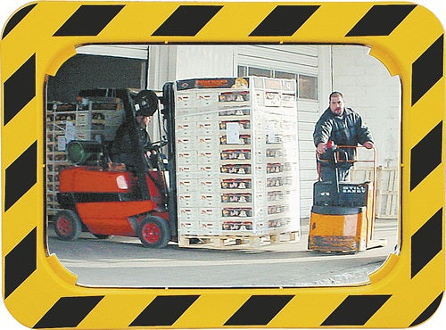 Sicherheits-/Verkehrsspiegel H400xB600mm Kunststoff gelb/schwarz für 2 Richtungen 9 m SPL