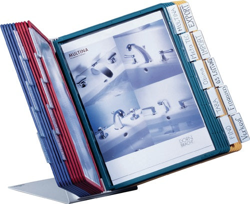 Tischständer Stahlblech lichtgrau RAL 7035 20 Sichttafeln DIN A4 mit Profilrahmen DURABLE