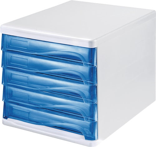 Schubladenbox 5 Schubladen weiß/blautransparent Kunststoff H245xB265xT340 mm HELIT