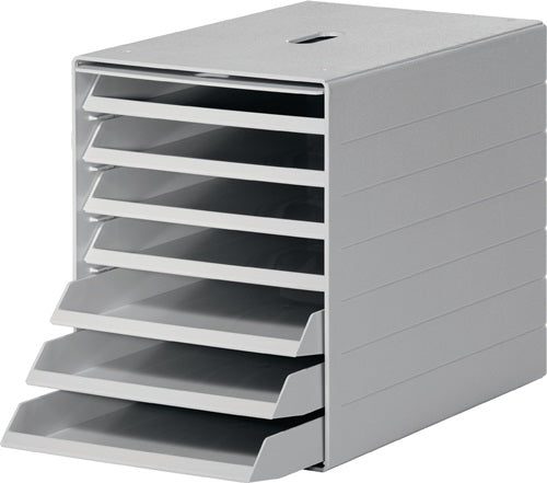 Schubladenbox 7 Schubladen m versenkbarer Frontklappe grau H322xB250xT365 mm DURABLE