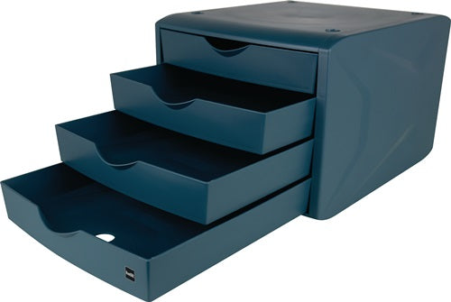 Schubladenbox mit Auszugssperre 4 Schubladen blau H215xB265xT332 mm HELIT – Ansicht 3