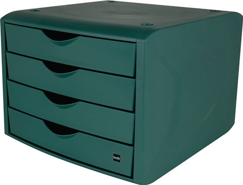 Schubladenbox mit Auszugssperre 4 Schubladen grün H215xB265xT332 mm HELIT