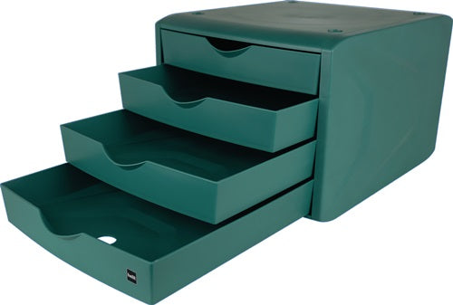 Schubladenbox mit Auszugssperre 4 Schubladen grün H215xB265xT332 mm HELIT – Ansicht 3