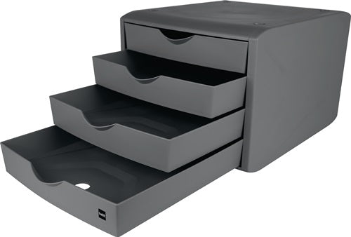 Schubladenbox mit Auszugssperre 4 Schubladen lichtgrau H215xB265xT332 mm HELIT – Ansicht 3