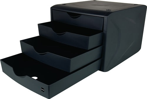 Schubladenbox mit Auszugssperre 4 Schubladen schwarz H215xB265xT332 mm HELIT – Ansicht 3