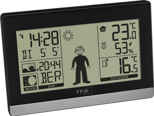 Funkwetterstation Weather Boy H97xB145xT39mm schwarz/silber Kunststoff für innen und außen Wetterfigur gibt