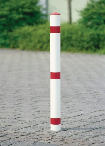Sperrpfosten Stahl rot-weiß Ø 76 mm zum Einbetonieren mit Spitzkappe URBANUS
