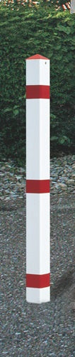 Sperrpfosten Stahl rot-weiß mit Bodenhülse mit Spitzkappe URBANUS