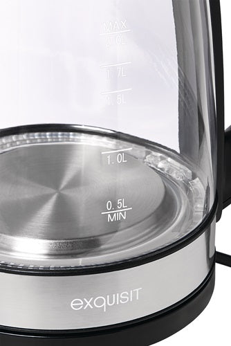 Wasserkocher WK 3501 swg 2200 W schwarz 2 l 11 kg Glas Edelstahl LED blau EXQUISIT – Ansicht 3