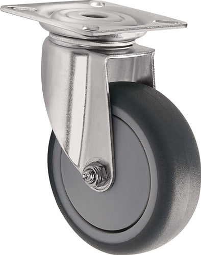 Lenkrolle D.75mm Trgf.75kg m.Platte Gum.grau TECWERK