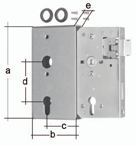 Schlosskasten DIN links / rechts Maß A172xB94xC60 mm Maß E 30 mm Dornmaß 60 mm GAH