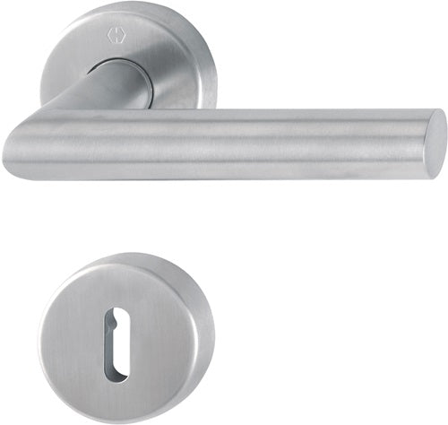 Rosettengarnitur Amsterdam E1400/42H/42HKVS Edelstahl F69 rund OB DIN links / rechts D/D HOPPE