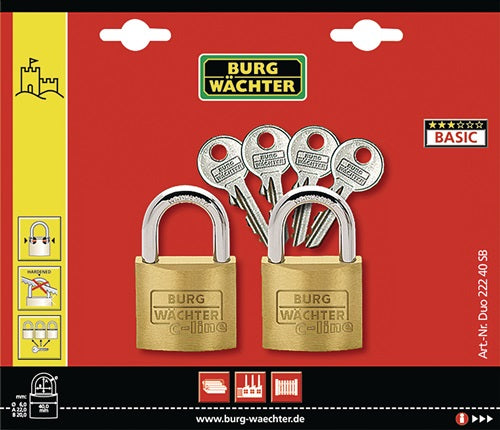 Vorhangschloss-Set Quadro 222 40 Bügelstärke 6 mm Bügelhöhe 22 mm BURG-WÄCHTER