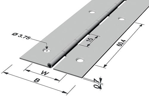 Stangenscharnier Scharnierbreite offen 32 mm Materialstärke 07 mm 900 mm Eisen vernickelt PG